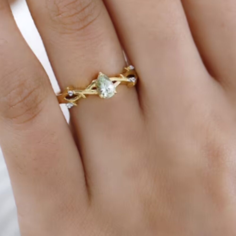 Brazilian Mint Garnet and White Zircon Branch Ring